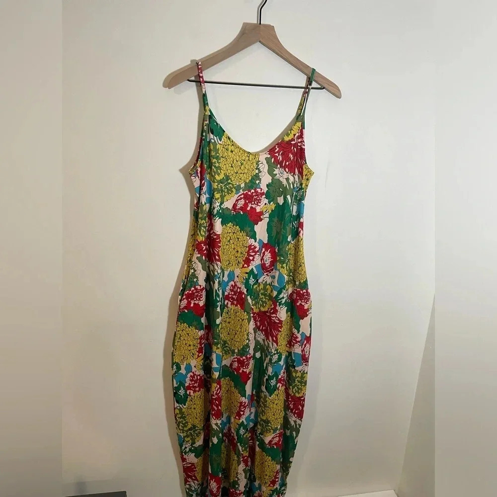 NWT OURS Maxi Spaghetti Dress MultiColor Floral Print Luxuriously Soft, Medium - Picture 2 of 7
